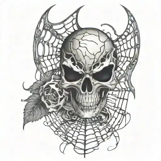 spider webs and skulls on shoulder and I want to put it together tattoo design idea