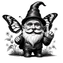 butterfly and a garden gnome giving the middle finger tattoo design idea
