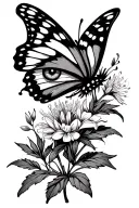 butterfly with evil eye and some fireweed with an old school vibe tattoo design idea