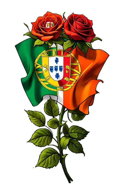 Irish and Portuguese flags intertwined roses tattoo design idea