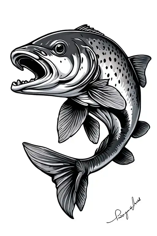 trout swimming tattoo design idea