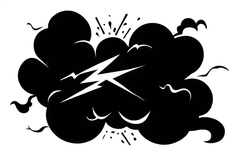 Cloud and lightning bolt striking tattoo design idea