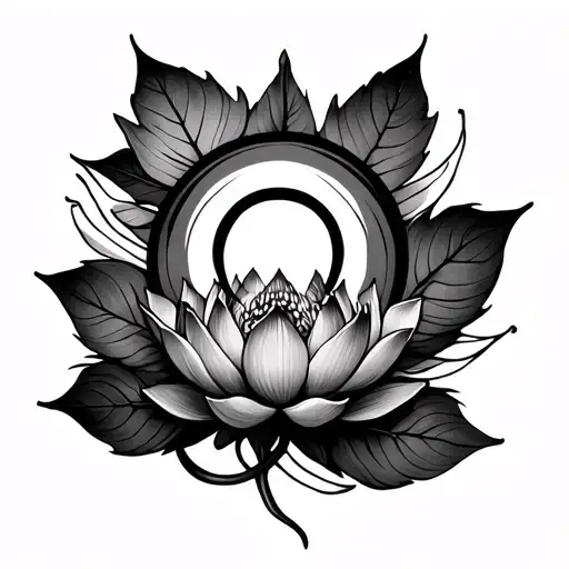 lotus and last leaf in infinite sign in the middle tattoo design idea