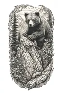 bear cub climbing mountain tattoo design idea