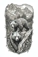 bear cub climbing mountain tattoo design idea