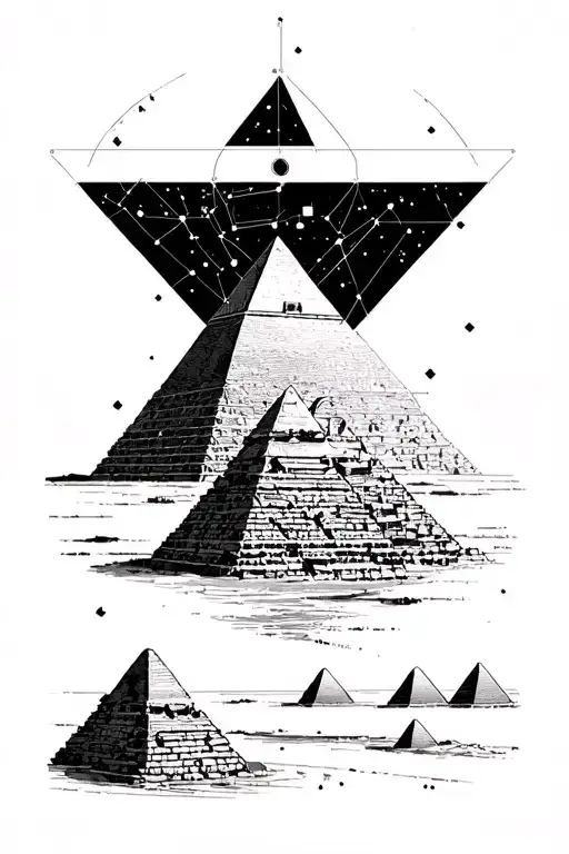 Orion constellation aligned with pyramids of Giza incorporate Osiris Egyptian god and the Nile river element tattoo design idea