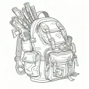 A sketch of a student backpack filled with money and guns, symbolizing the client's pursuit of success through education and their passions. tattoo design idea