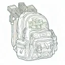 A sketch of a student backpack filled with money and guns, symbolizing the client's pursuit of success through education and their passions. tattoo design idea