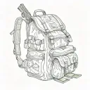 A sketch of a student backpack filled with money and guns, symbolizing the client's pursuit of success through education and their passions. tattoo design idea