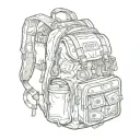A sketch of a student backpack filled with money and guns, symbolizing the client's pursuit of success through education and their passions. tattoo design idea