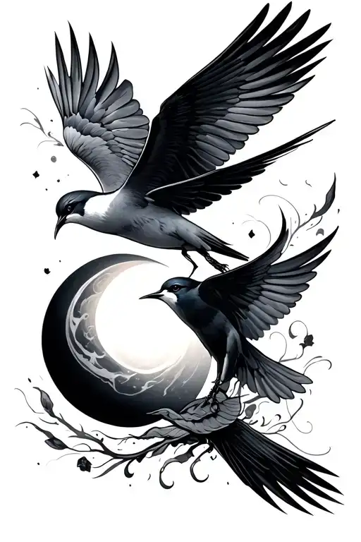 Eclipse and swallow bird flying tattoo design idea