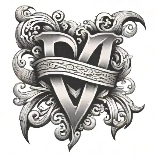 disguised letter M intertwined with heart tattoo design idea