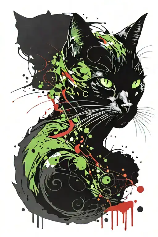 black cat with green eyes tattoo design idea