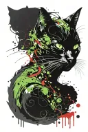black cat with green eyes tattoo design idea