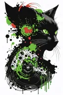 black cat with green eyes tattoo design idea