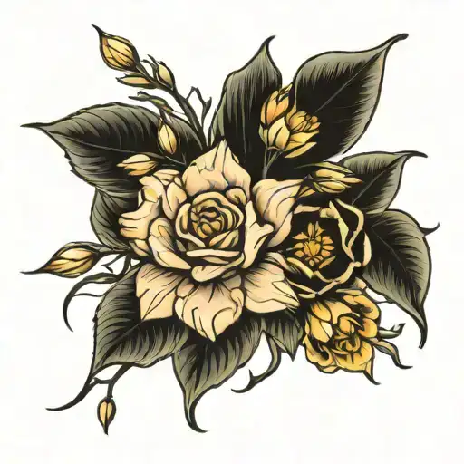cancer Sagittarius rose and narcissus flower bouquet tattoo design idea