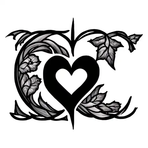 fine line design combining two letter c's and a heart. Curisuve style tattoo design idea
