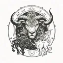 A celestial themed tattoo incorporating the zodiac signs of Taurus, Capricorn, and Leo to represent the strong bond between a mother and her sons tattoo design idea