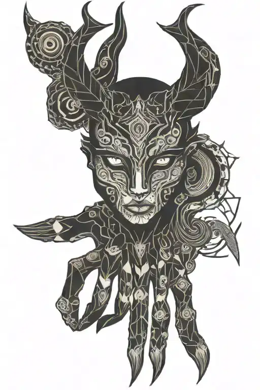 a shadow demon holdong the hand of a girl tattoo design idea