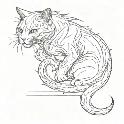 hissing ghost cat tattoo design idea