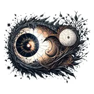 An abstract design symbolizing your diverse interests and hobbies, incorporating elements of ecology, programming, and project management tattoo design idea