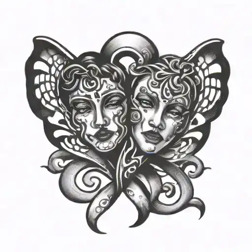 BPD awareness ribbon, two faces and heart tattoo design tattoo design idea