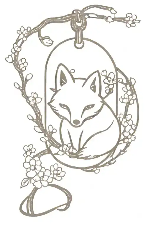 fox omamori charms sakura branch tattoo design idea