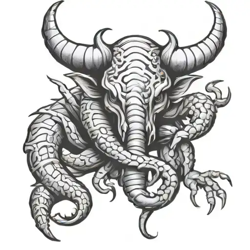 bull and scorpion intertwined tattoo design idea