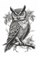 owl perched on a branch tattoo design idea
