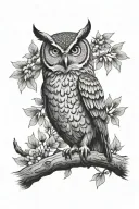owl perched on a branch tattoo design idea