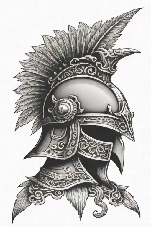 Half Worn Gladiator Helmet Half Owl Face with a Crown tattoo design idea