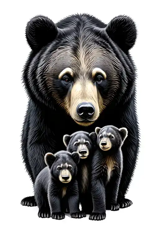 mama bear and three cubs tattoo design idea