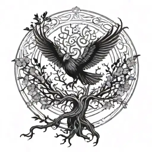 Phoenix Bird Inside A Tree Of Life tattoo design idea