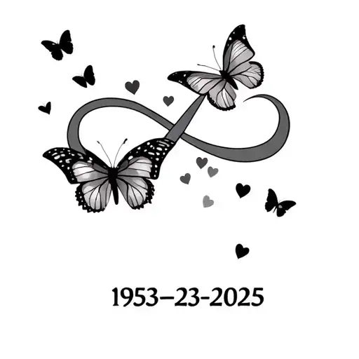 "1953-2025" "1953-2025" infinity symbol 2 butterflies with 7 small butterfly or hearts tattoo design idea