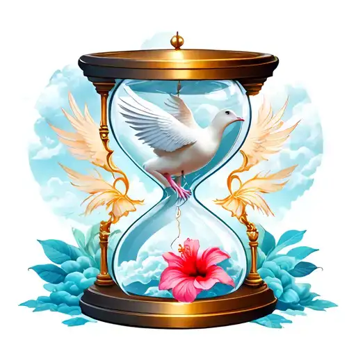 A slightly broken hourglass to represent the calm force with a steep dove, clouds, a hibiscus tattoo design idea