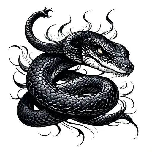 snake, with wispy elements intertwined tattoo design idea