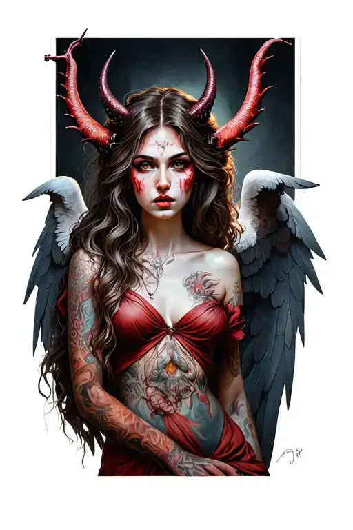 Lilith demon half angel tattoo design idea