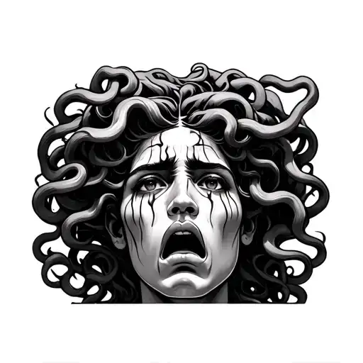 crying medusa with African American features tattoo design idea