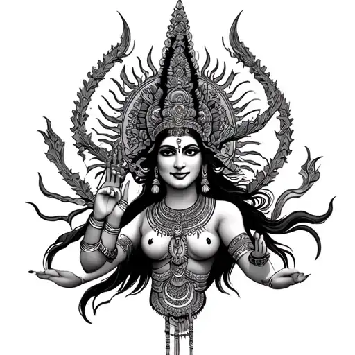 kali goddess as a destroyer in her whole form as a nepali myth tattoo design idea