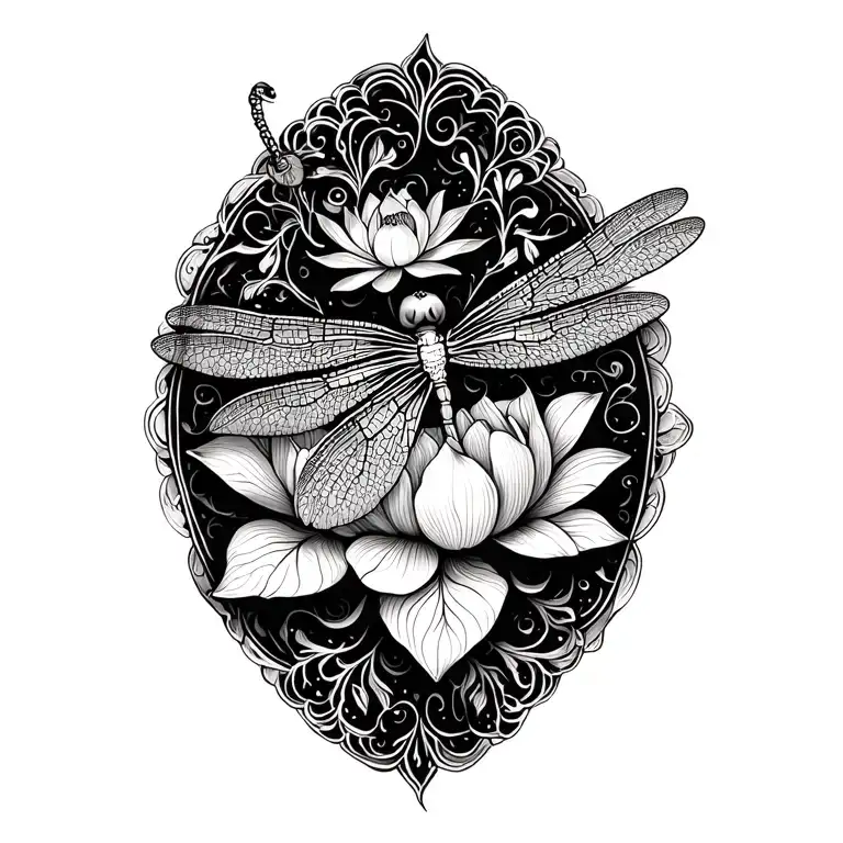 lotus dragonfly resting tattoo design idea