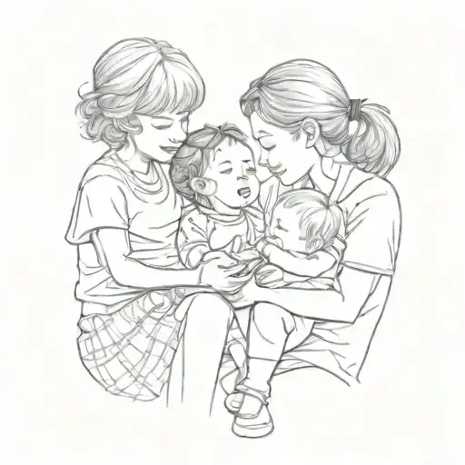 mom holding daughter and son sitting tattoo design idea