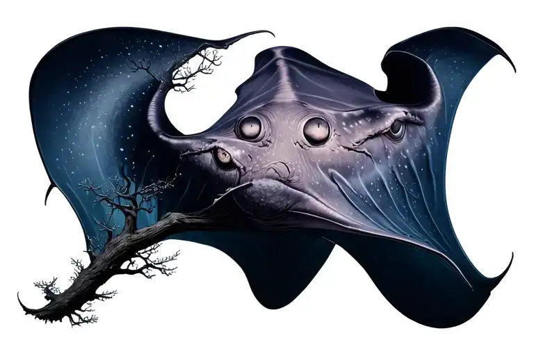 Manta ray and Nordic tree of life tattoo design idea