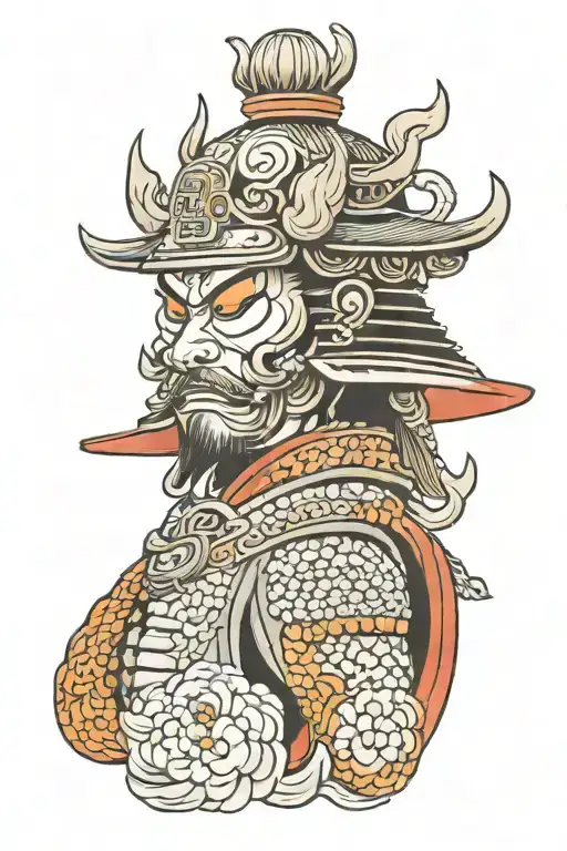 Japanese Temple with Samurai head with helmet tattoo design idea