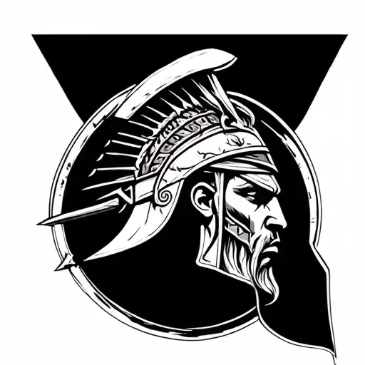 Create a hyper-detailed full sleeve tattoo design in black and grey, themed around a Greek Spartan warrior, symbolizing  tattoo design idea