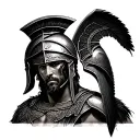 Create a hyper-detailed full sleeve tattoo design in black and grey, themed around a Greek Spartan warrior, symbolizing  tattoo design idea