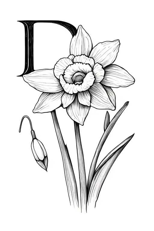 Daffodil and Snowdrop flower with letter D tattoo design idea