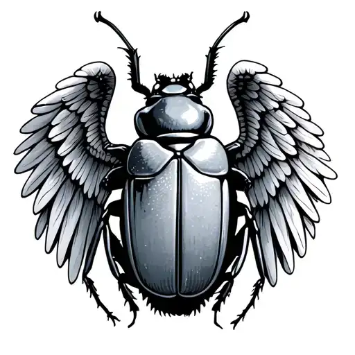 scarab beetle with wings out in style of Vitruvius man tattoo design idea