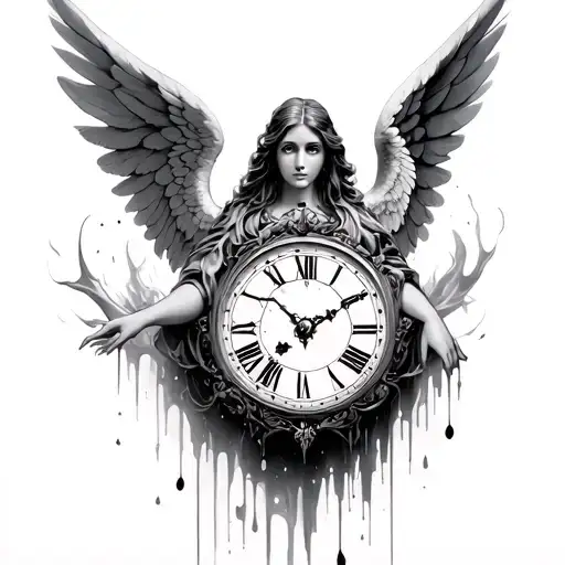 angel and clock melting tattoo design idea