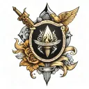 Modern tatoo design with quill, an open book, symbol of Mercury connects  tattoo design idea