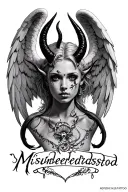 "Misunderstood " "Misunderstood " angel n devil horns tattoo design idea